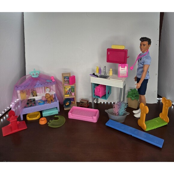 Mattel Other - Barbie Pet Care Vet Clinic Lot Ken Doll Accessories Dog Furniture Hamster Plant